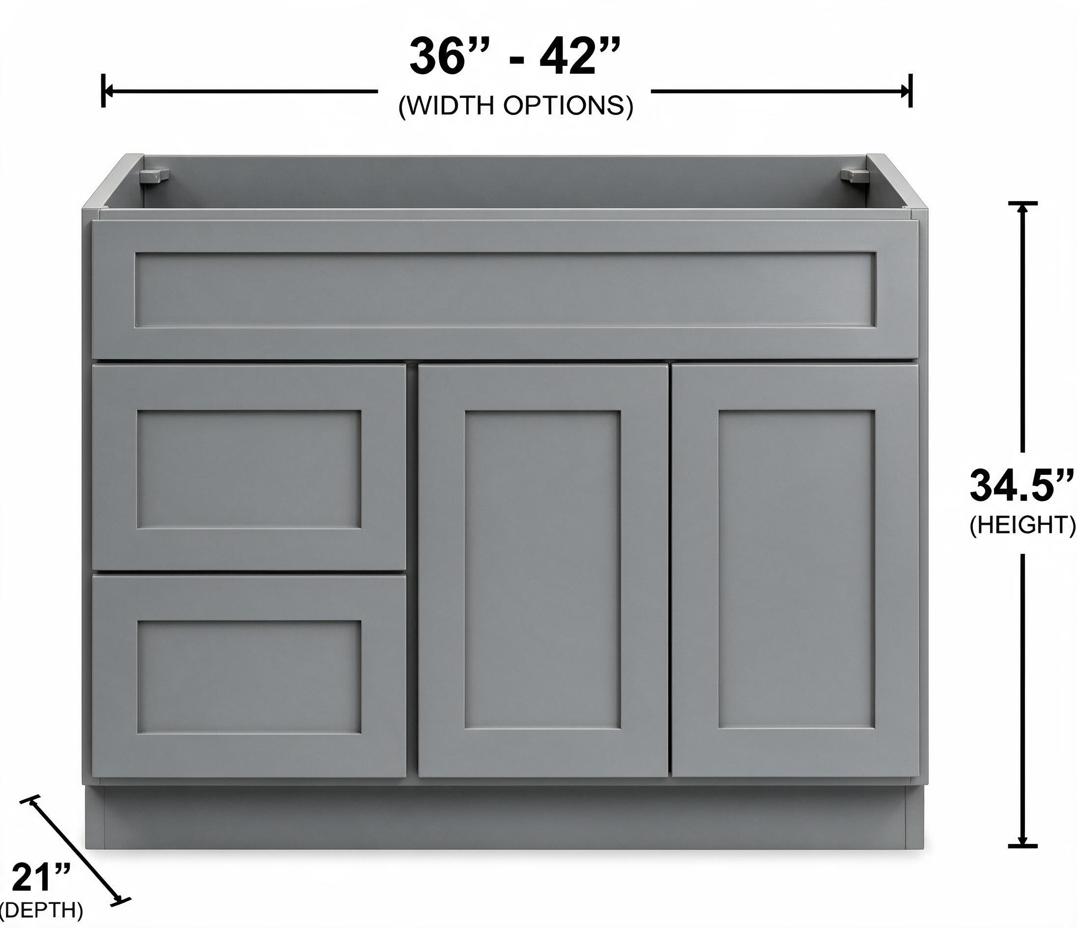 Gray Shaker - Vanity Combo (21"Depth) VC36L (Drawer on the Left)