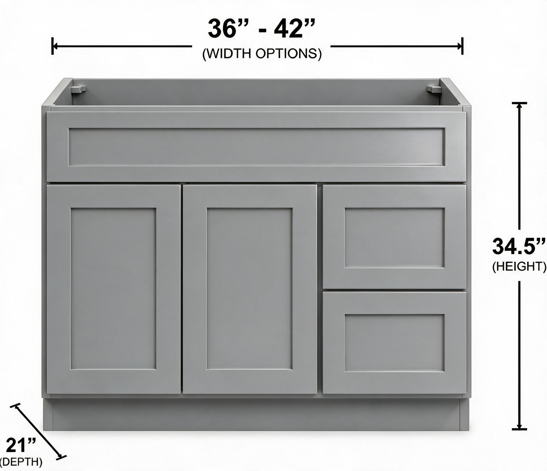 Gray Shaker - Vanity Combo (21"Depth) VC36R (Drawer on the Right)